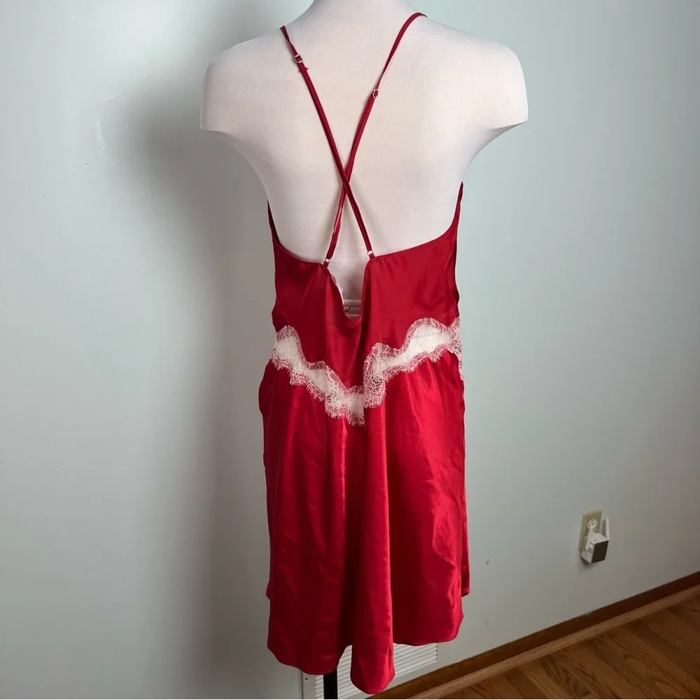 Victoria's Secret Red Satin Lace Slip Nightgown Chemise Teddy Women’s Size XL